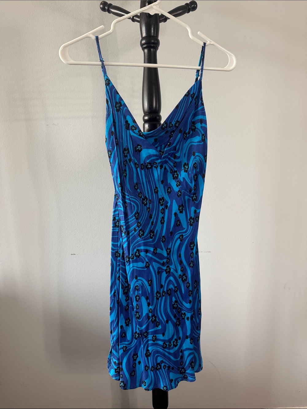 Blue Printed Spaghetti-Strap Mini Dress 17.2.T